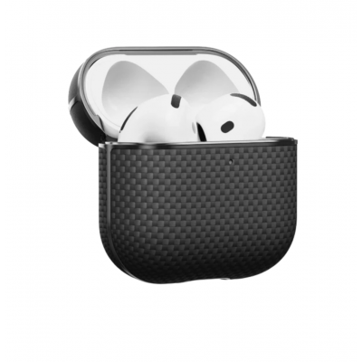 Θήκη Pitaka Aramid Fiber Magnetic 1500D (Plain) για Apple AirPods 4 - ΜΑΥΡΟ/ΓΚΡΙ grained - APM2404 